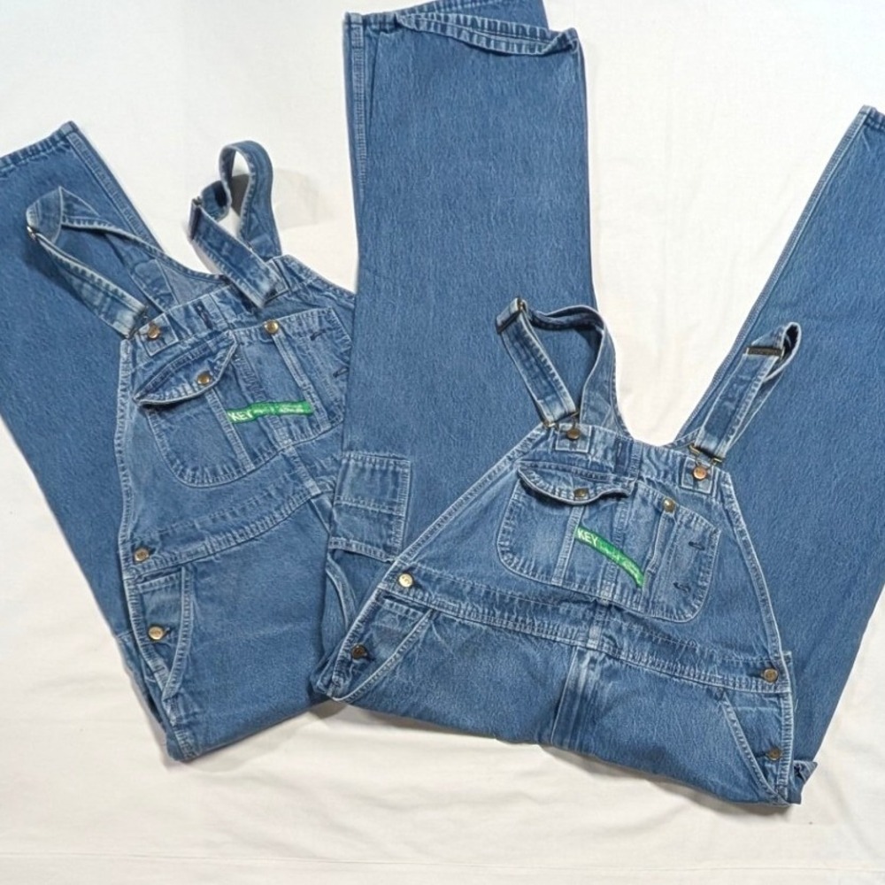 Lot of 2 Vintage Key Imperial Aristocrat Denim Bib Overalls Mens Workwear 42x30